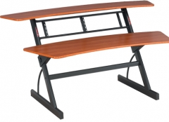 Quik-Lok Z-600 Dual level project desk system w/8-space rack holders and contoured cherry wood